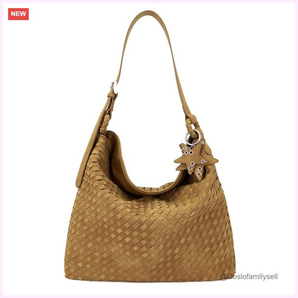 Handbags - Woven Suede Hobo Tote Slouchy Shoulder Bag Large Spacious Crossbody Adjustable
